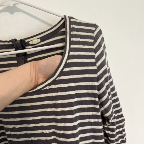 J. CREW Painter Zip Tee Gray Cream Ivory Horizontal Striped 3/4 Sleeve Cotton L - Picture 6 of 16
